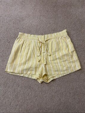 Express Yellow & White Striped High-Waist Tie-Front Shorts